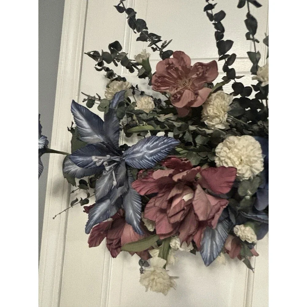 Vintage Dusty Rose, Blue, Cream Eucalyptus Floral Swag Archway Country Chic